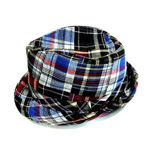 JFH Headwear Men's Fedora Hat Plaid Size S/M Blue Red - Good Clean